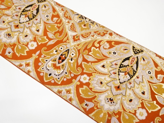 JAPANESE KIMONO / ANTIQUE FUKURO OBI / WOVEN FLORAL SARASA